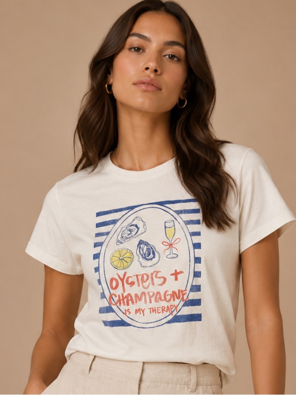 HRT'S LUV Oysters & Champagne Is My Therapy Graphic Tee Medium